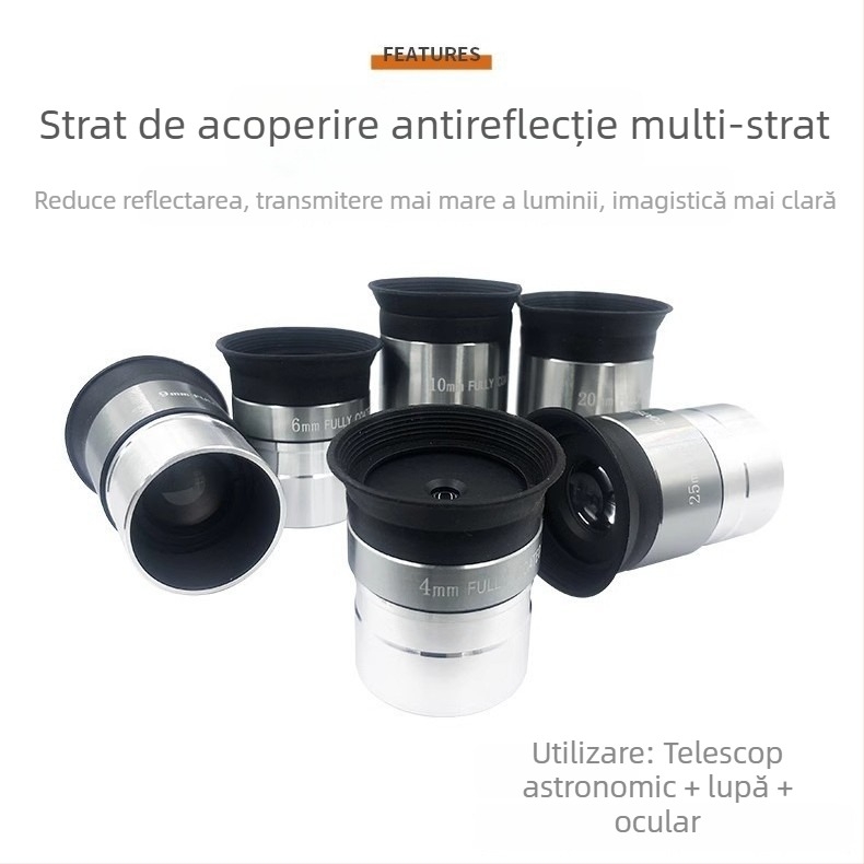 Ocular pentru telescop astronomic – unghi larg, distanțe focale 4/10/20/25 mm, lentilă de mărire de înaltă definiție