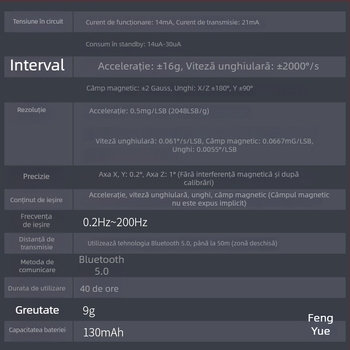 Senzor de unghi de înclinare BLE 5.0: accelerometru, giroscop, magnetometru