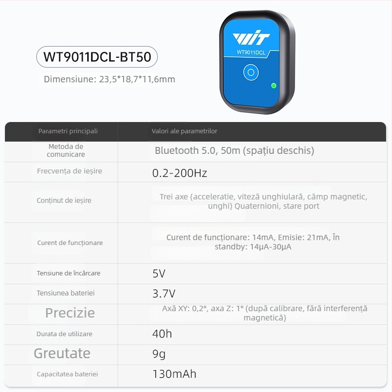 Senzor de unghi de înclinare BLE 5.0: accelerometru, giroscop, magnetometru