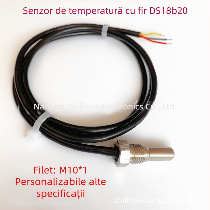 DS18B20 Senzor digital impermeabil pentru temperatură cu filet G1/2, sondă din oțel inoxidabil M10, montaj 6x50mm