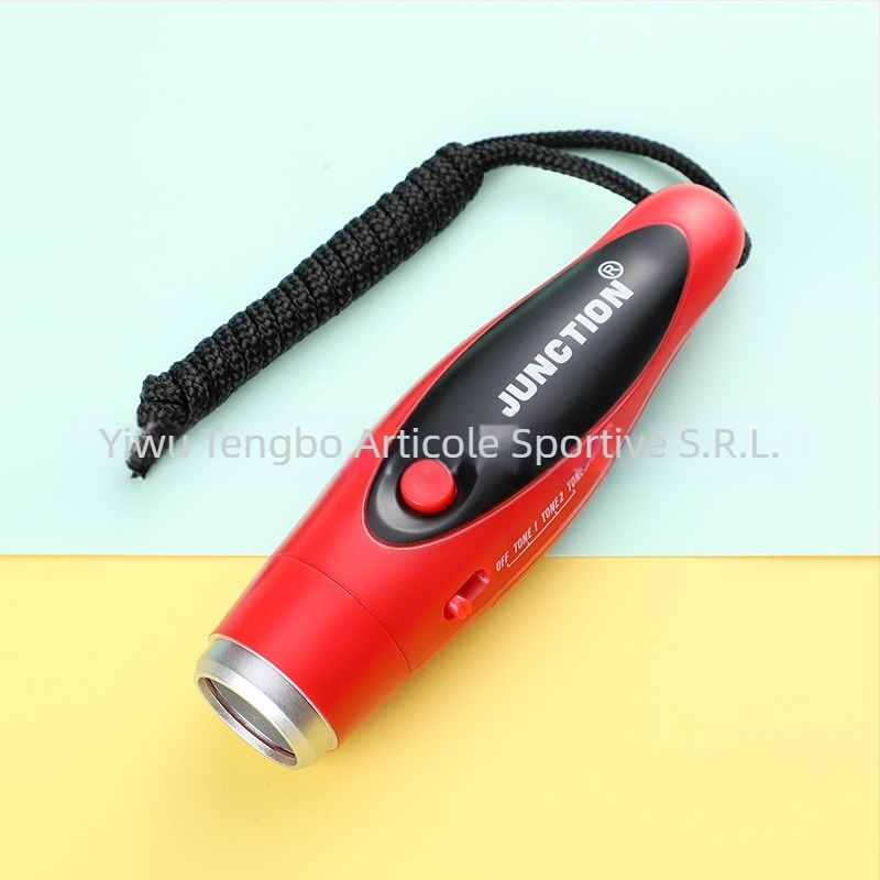  fluier electronic de arbitru cu three tone, cu șnur, ABS; imprimare logo disponibil; potrivit pentru fotbal, baschet, badminton și tenis.