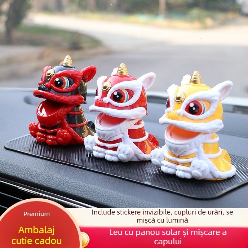 Ornament auto cu dansul leului, solar – plastic, brand Sail, stil tradițional chinezesc, formă desen animat, funcție de binecuvântare, decor pe bordul mașinii