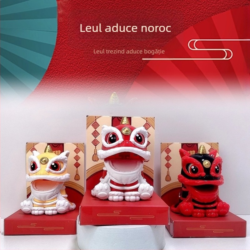 Ornament auto cu dansul leului, solar – plastic, brand Sail, stil tradițional chinezesc, formă desen animat, funcție de binecuvântare, decor pe bordul mașinii