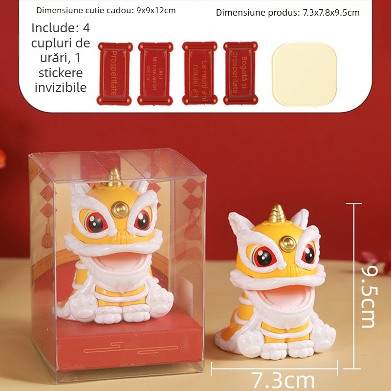 Ornament auto cu dansul leului, solar – plastic, brand Sail, stil tradițional chinezesc, formă desen animat, funcție de binecuvântare, decor pe bordul mașinii