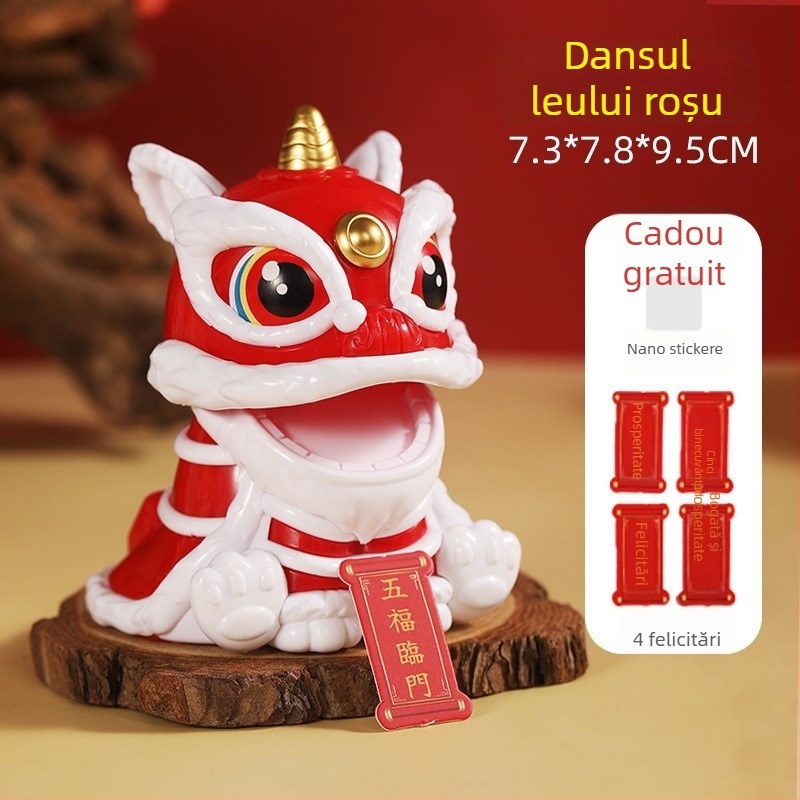 Ornament auto cu dansul leului, solar – plastic, brand Sail, stil tradițional chinezesc, formă desen animat, funcție de binecuvântare, decor pe bordul mașinii