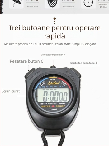 Cronometru sportiv – carcasă ABS, impermeabil, cu funcție pauză, prindere antiderapantă, greutate 20,8 g (Impermeabil; Funcție pauză; Antiderapant; ABS; Greutate 20,8 g)