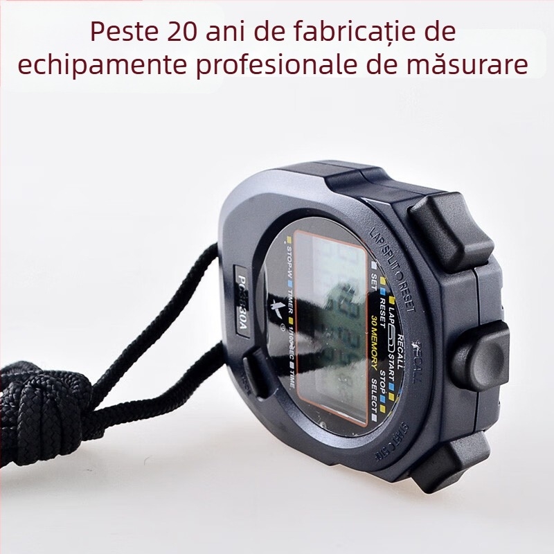 Tianfu PC3830A — Cronometru electronic cu calendar, alarmă și numărătoare inversă; carcasă ABS, impermeabil, pauză, suprafață antiderapantă, afișaj cu trei rânduri