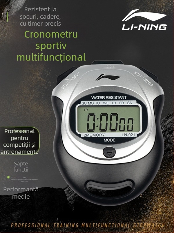 Li Ning ceas electronic cu corp din ABS, rezistent la apă, funcție de pauză, anti-derapant (53 g, afișaj pe un singur rând)