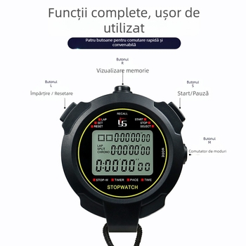 Cronometru electronic cu carcasă ABS, rezistent la apă, funcție pauză, afișaj cu trei rânduri, logo tipărit