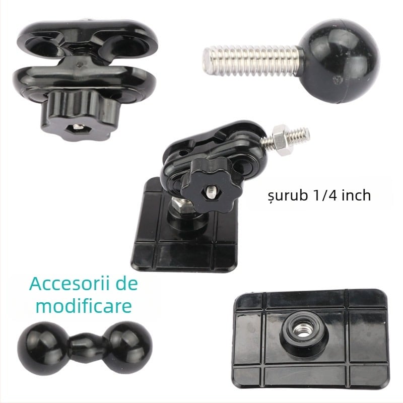 Suport auto pentru telefon cu accesoriu cap balon, montură pe bord cu bandă adezivă, 1/4 inch la 17 mm cap balon, compatibilitate generală, pentru camere sportive