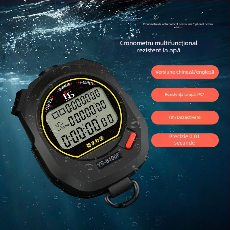 Cronometru electronic Yisheng pentru profesorii de educație fizică, rezistent la apă, cu pauză, afișaj cu trei rânduri, modele 810f (10 rânduri) / 8100f (100 canale)