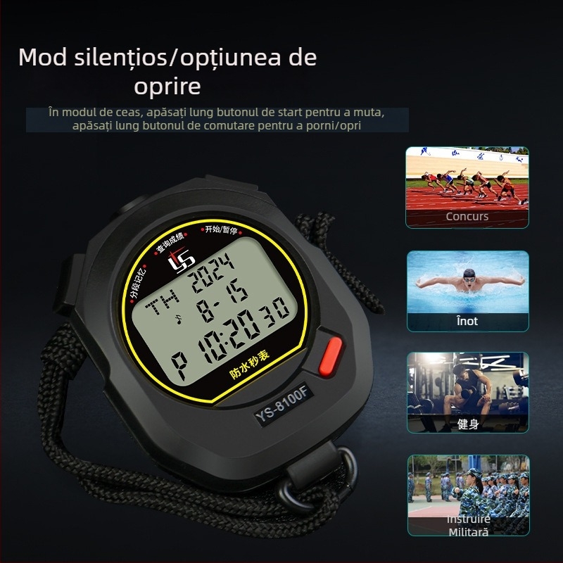 Cronometru electronic Yisheng pentru profesorii de educație fizică, rezistent la apă, cu pauză, afișaj cu trei rânduri, modele 810f (10 rânduri) / 8100f (100 canale)