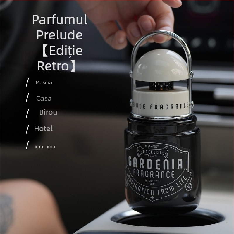 Aromă pentru mașină Gardenia în recipient din sticlă, montare pe scaun, durează peste 90 de zile