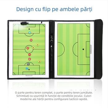 Tablă tactică magnetică pentru fotbal, pliabilă, cu două panouri, pentru arbitri și antrenori