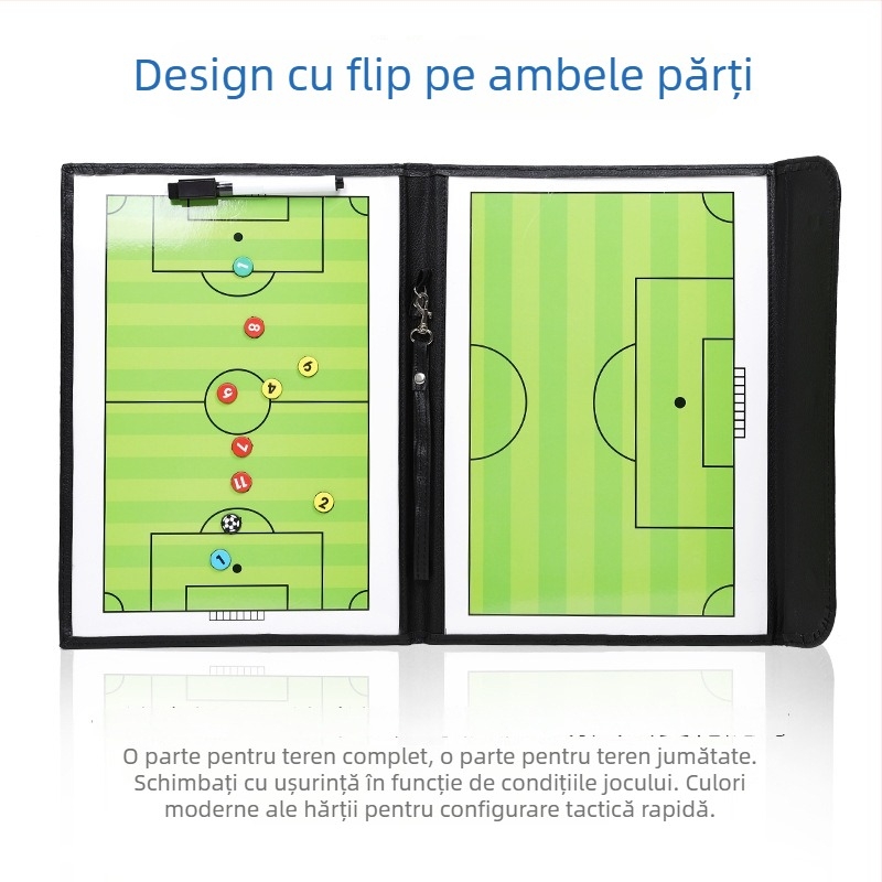 Tablă tactică magnetică pentru fotbal, pliabilă, cu două panouri, pentru arbitri și antrenori