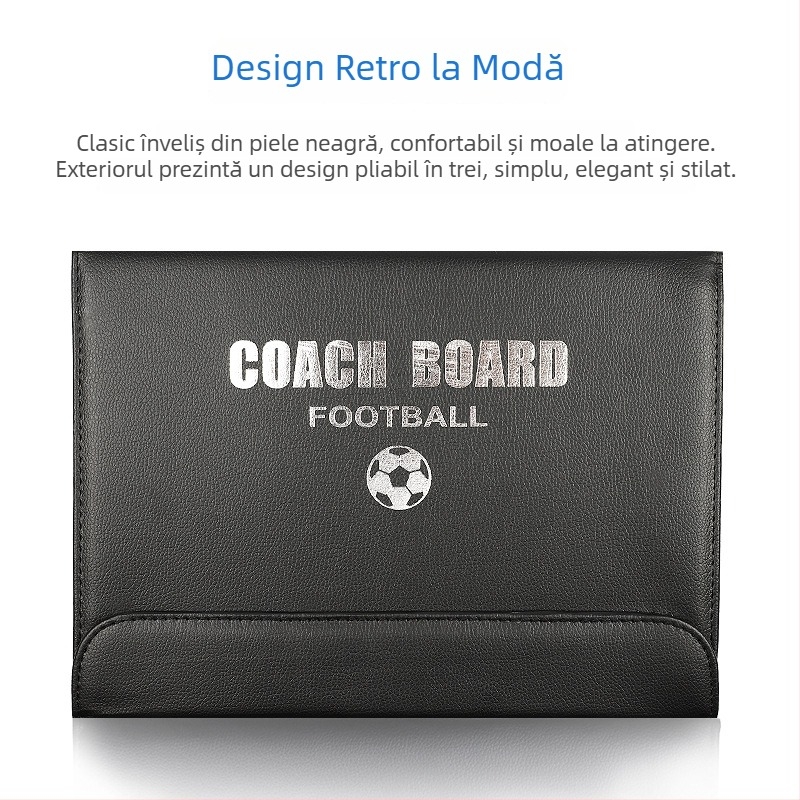 Tablă tactică magnetică pentru fotbal, pliabilă, cu două panouri, pentru arbitri și antrenori