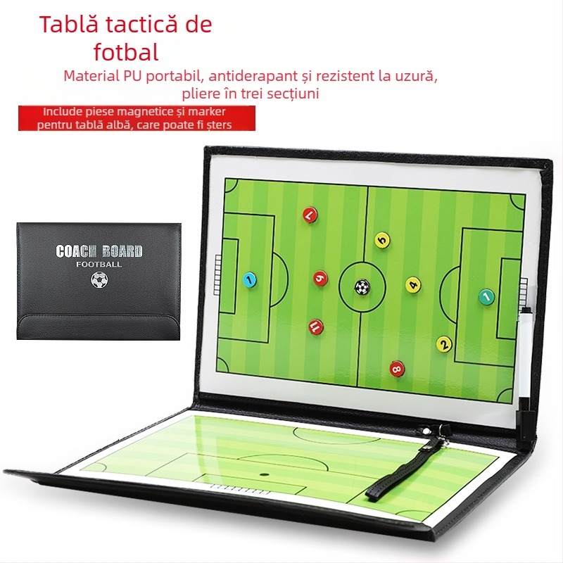 Tablă tactică magnetică pentru fotbal, pliabilă, cu două panouri, pentru arbitri și antrenori