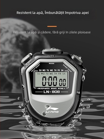 Li Ning Cronometru electronic pentru competiții sportive – impermeabil, funcție pauză, carcasă ABS, 40 g, afișaj cu 2 piste, pentru alergare, ciclism și sporturi cu mingi