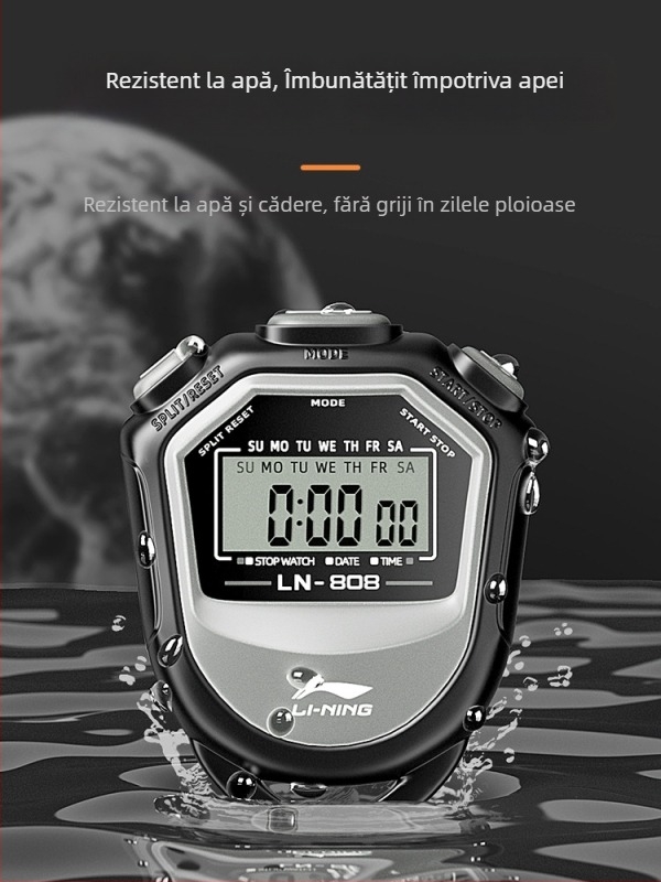 Li Ning Cronometru electronic pentru competiții sportive – impermeabil, funcție pauză, carcasă ABS, 40 g, afișaj cu 2 piste, pentru alergare, ciclism și sporturi cu mingi