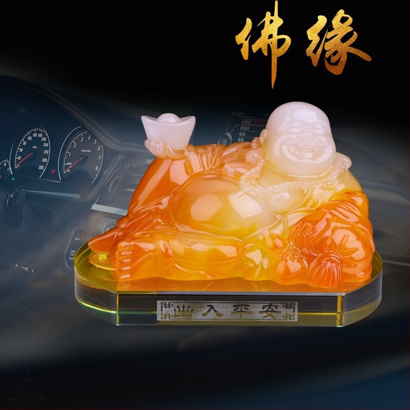 Decorațiune auto parfum – statuetă Maitreya Buddha, din rășină; stil chinezesc tradițional; funcție: decorare