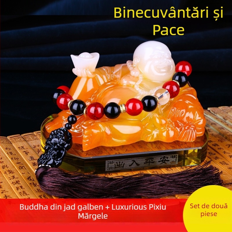 Decorațiune auto parfum – statuetă Maitreya Buddha, din rășină; stil chinezesc tradițional; funcție: decorare