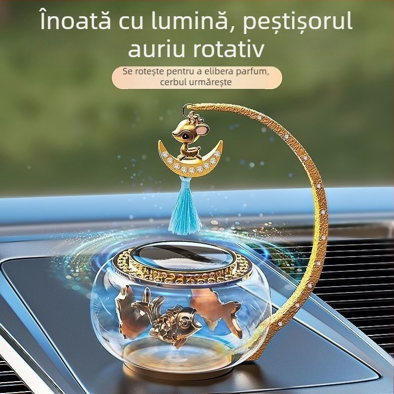 Difuzor de parfum din sticlă pentru mașină, ornament interior cu rotație solară și parfum de durată