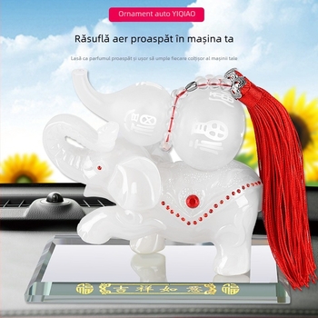 Ornament auto interior cu motif elefant și dovleac, stil modern, din rășină și cristal, brand Xi Mao, logo imprimat, personalizare disponibilă