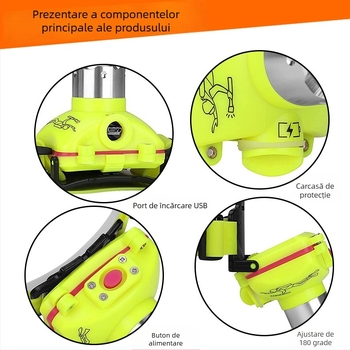 Lampa frontală pentru scufundări USB reîncărcabilă LED, corp ABS, portabilă