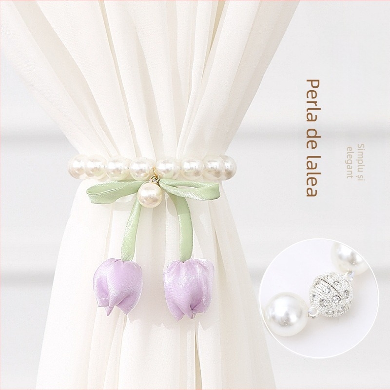 Curea de prindere pentru perdea Tulip Pearl Buckle, Material: Plastic + Magnet + Artă din Țesături, Stil: Lux Lejer, Export internațional exclusiv