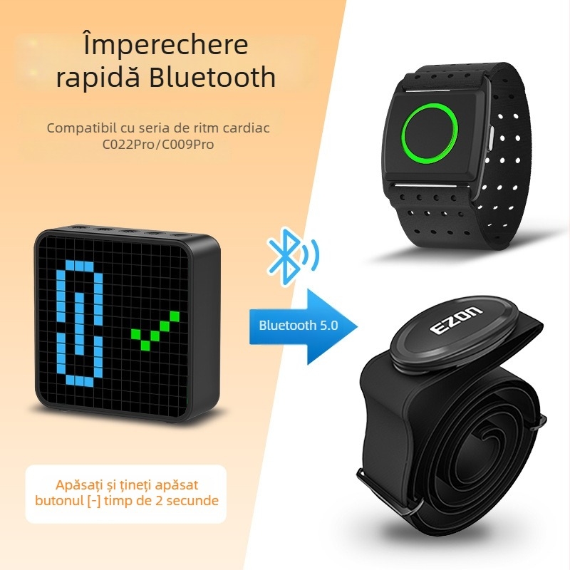 C027S Cronometru de antrenament cu monitorizare a ritmului cardiac — ceas de birou cu alarmă și lumină ambientală, ABS plastic, impermeabil, funcție de pauză, rezoluție 16×16