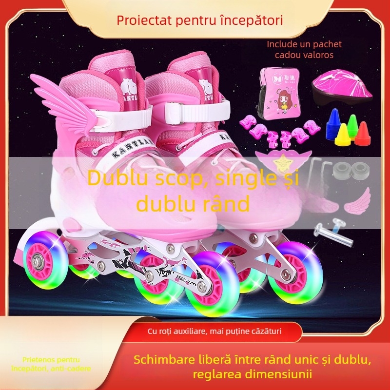Role skate pentru copii cu roți în două rânduri — set complet pentru începători, partea superioară PU plasă, talpă TPR