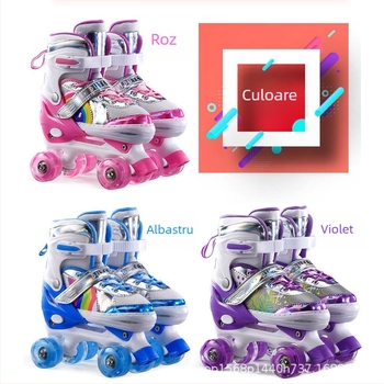 Patine pentru copii cu două rânduri, reglabile, exterior PU+Mesh, talpă TPR, roți PU