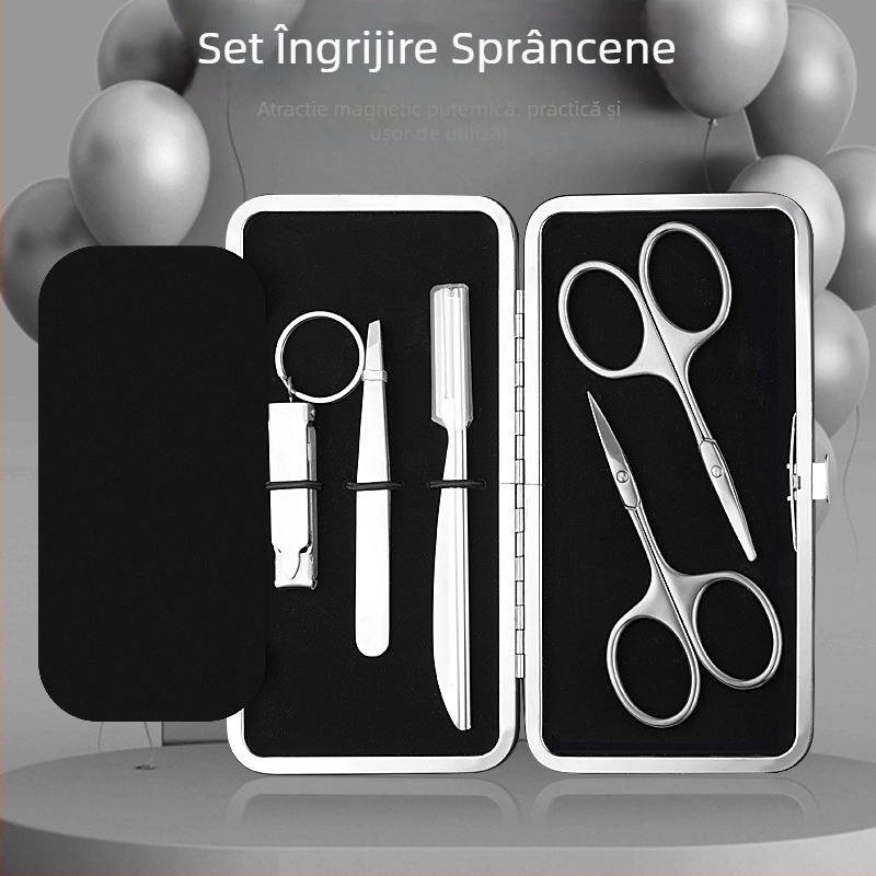 Set de tuns sprâncene și foarfece pentru păr nazal — oțel inoxidabil, unelte de înfrumusețare (clip pentru sprâncene)