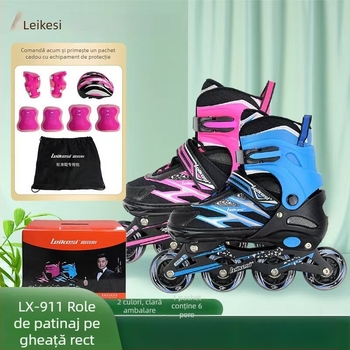 Rex patine inline pentru începători, unisex, set complet, roți PU, un singur rând, material superior PU+ plasă, talpă din cauciuc
