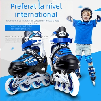 Patine inline pentru copii, partea superioară din PU+ plasă, roți din aliaj de aluminiu, talpă din cauciuc, design cu un singur rând