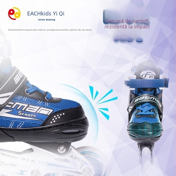 Patine inline pentru copii, partea superioară din PU+ plasă, roți din aliaj de aluminiu, talpă din cauciuc, design cu un singur rând