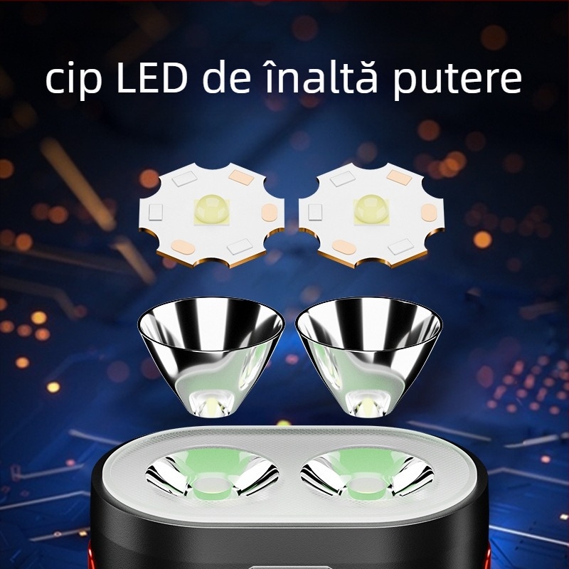 Lumină frontală pentru bicicletă – 5W cu laser, rază 200–500 m, baterie 5000 mAh, rotire la 360°