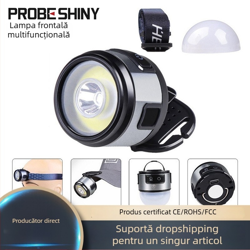 Frontala COB LED cu senzor pentru aventuri în aer liber (camping, pescuit); compactă 5W, baterie reîncărcabilă 800mAh, rază până la 500m