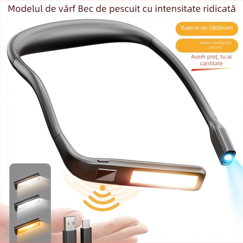 Lampa frontală pentru pescuit cu LED, baterie încorporată de 1800 mAh, carcasă ABS, rază de până la 50 m
