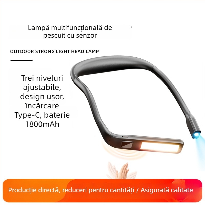 Lampa frontală pentru pescuit cu LED, baterie încorporată de 1800 mAh, carcasă ABS, rază de până la 50 m