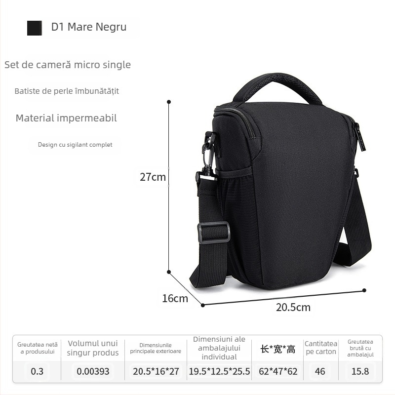 Geantă pentru cameră cu curea de umăr/crossbody, pentru DSLR și Mirrorless, impermeabilă, din poliester