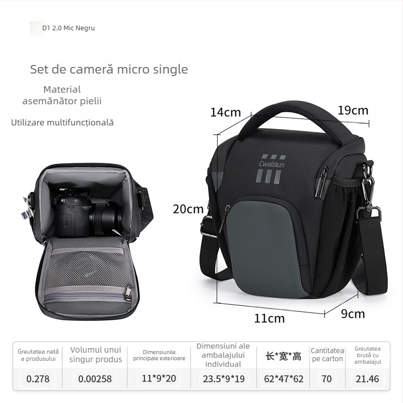 Geantă pentru cameră cu curea de umăr/crossbody, pentru DSLR și Mirrorless, impermeabilă, din poliester