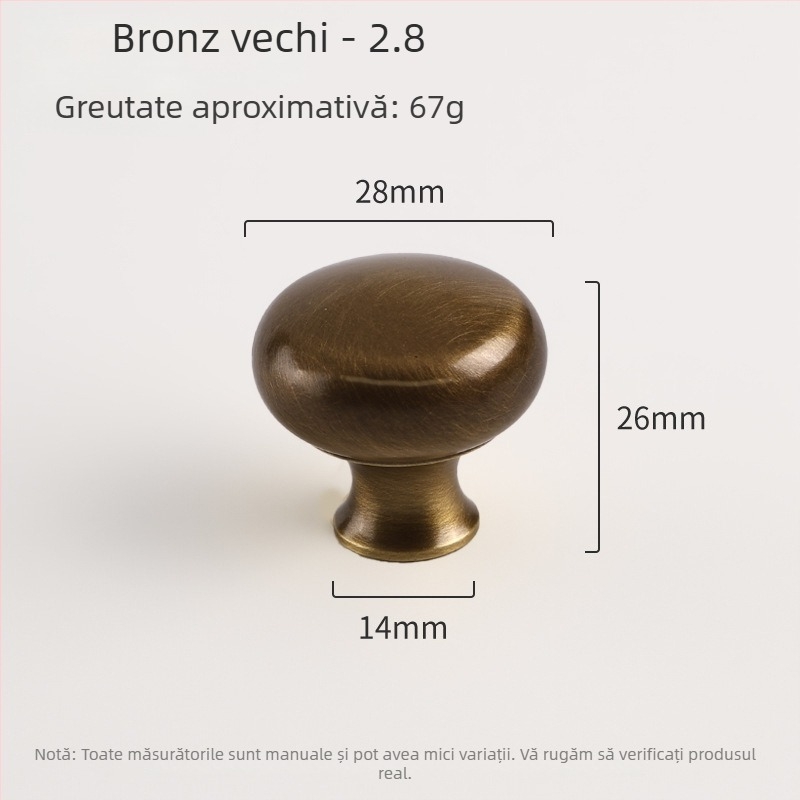 Mânere din alamă pentru ușile de dulap, sferice, cu un singur orificiu, montaj încastrat, stil nou chinezesc