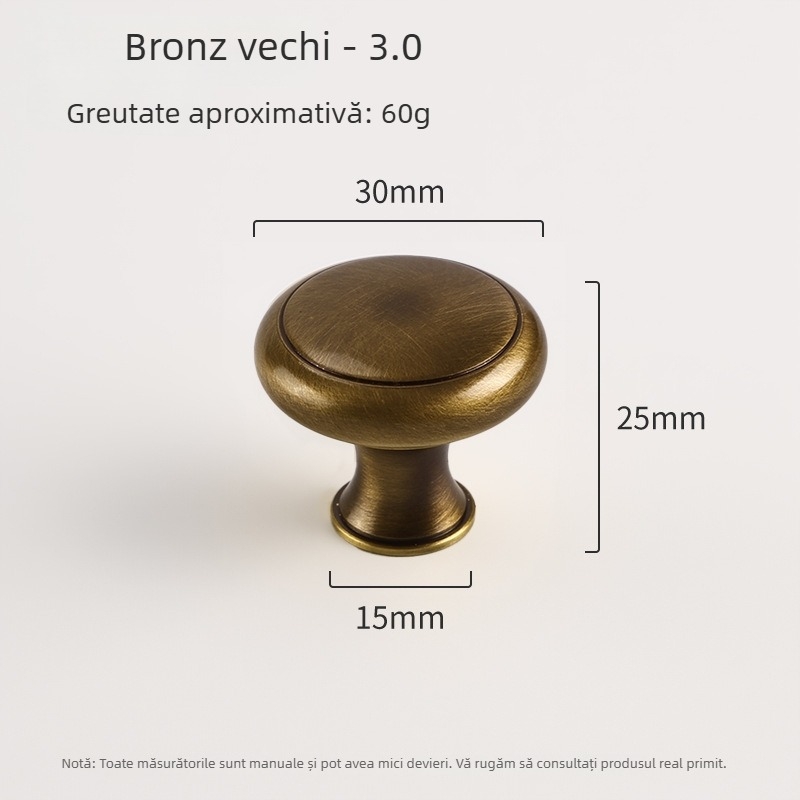 Mânere din alamă pentru ușile de dulap, sferice, cu un singur orificiu, montaj încastrat, stil nou chinezesc