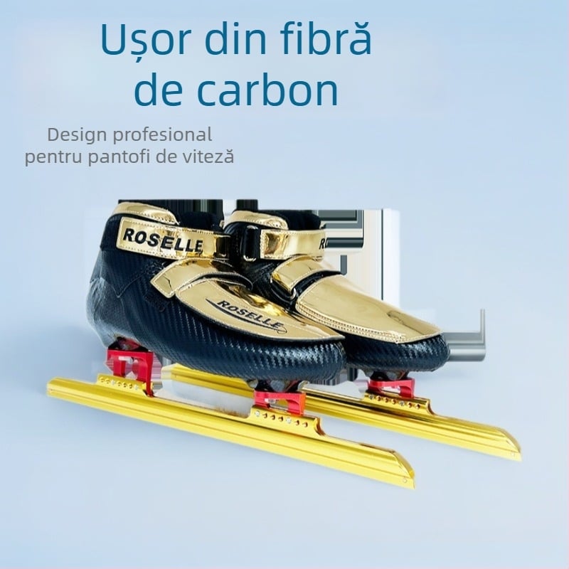Pantofi de patinaj viteză, cu partea superioară din fibră de carbon și lame din oțel inoxidabil – pentru adulți, pantofi de patinaj pe gheață