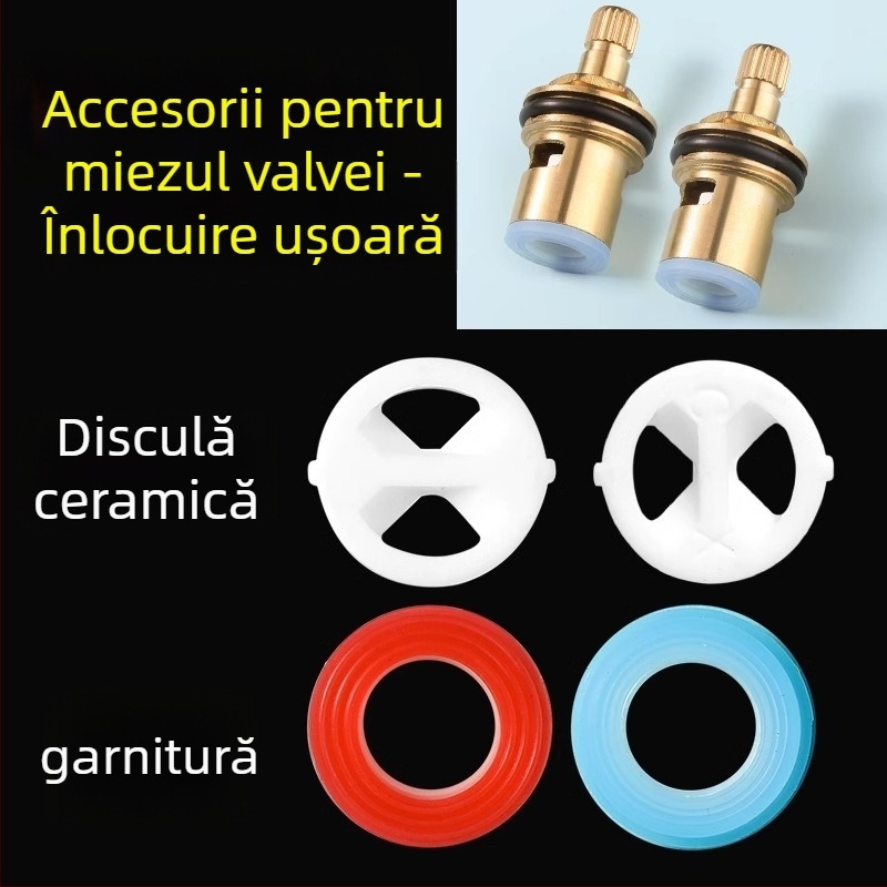 Set robinet cu valvă centrală: placă ceramică, tampon din silicon, inel de etanșare și garnitură; marcă Friendly; stil modern minimalist