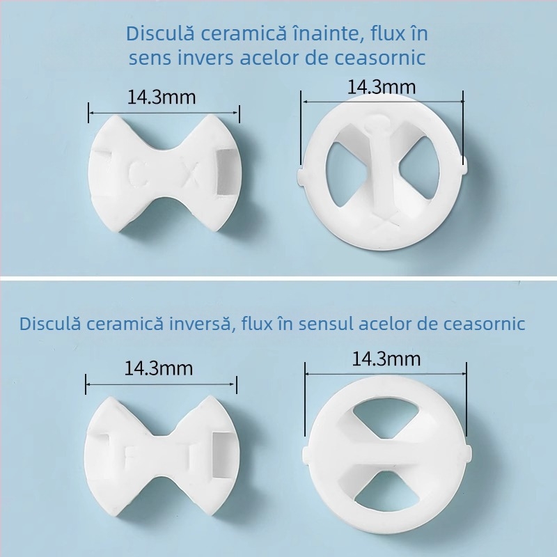 Set robinet cu valvă centrală: placă ceramică, tampon din silicon, inel de etanșare și garnitură; marcă Friendly; stil modern minimalist