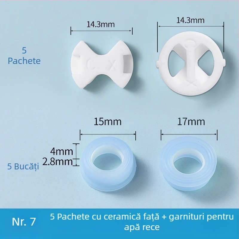 Set robinet cu valvă centrală: placă ceramică, tampon din silicon, inel de etanșare și garnitură; marcă Friendly; stil modern minimalist