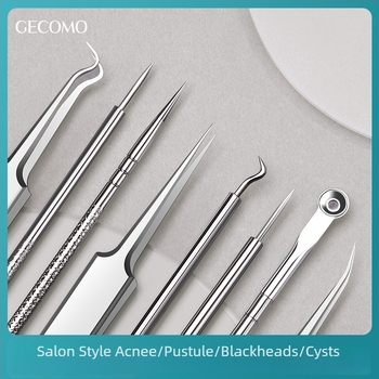 GECOMO Set de ace pentru acnee – oțel inoxidabil, ace ultra-ascuțite și pense ultra-fine pentru îndepărtarea punctelor negre și a comedoanelor închise
