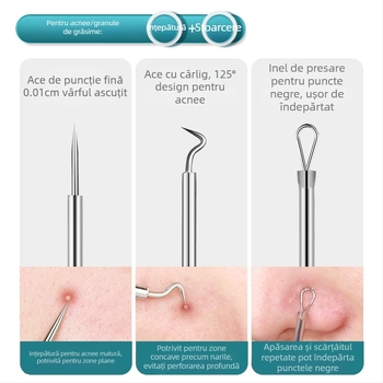 GECOMO Set de ace pentru acnee – oțel inoxidabil, ace ultra-ascuțite și pense ultra-fine pentru îndepărtarea punctelor negre și a comedoanelor închise